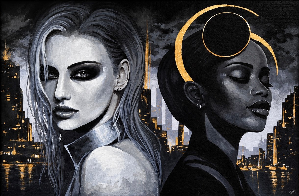 Duality — Original acrylic and gold leaf on canvas.