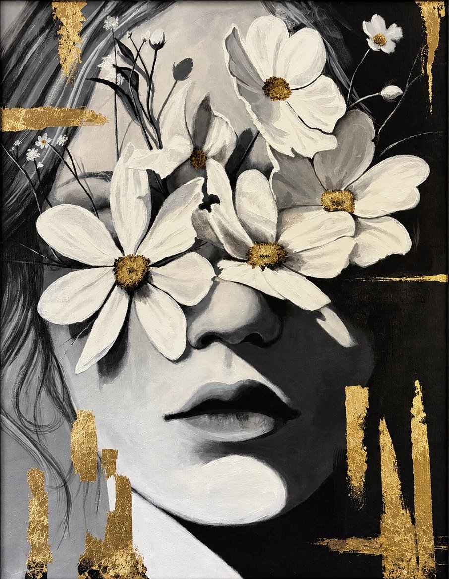 Veiled in Gold — Original acrylic and gold leaf on canvas.